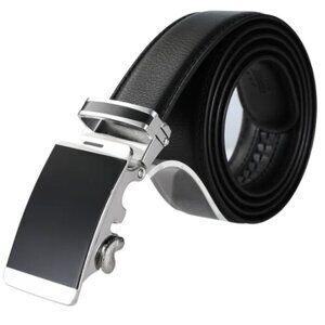 Men's AutoMADtic Genuine Leather Ratchet Belt Black with Black and Silver Buckle